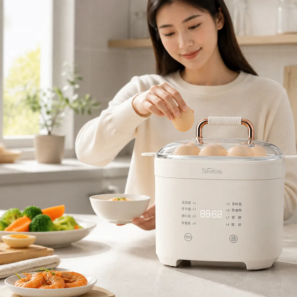 Electric Egg Cooker 6-Egg Non-Stick & Transparent Lid