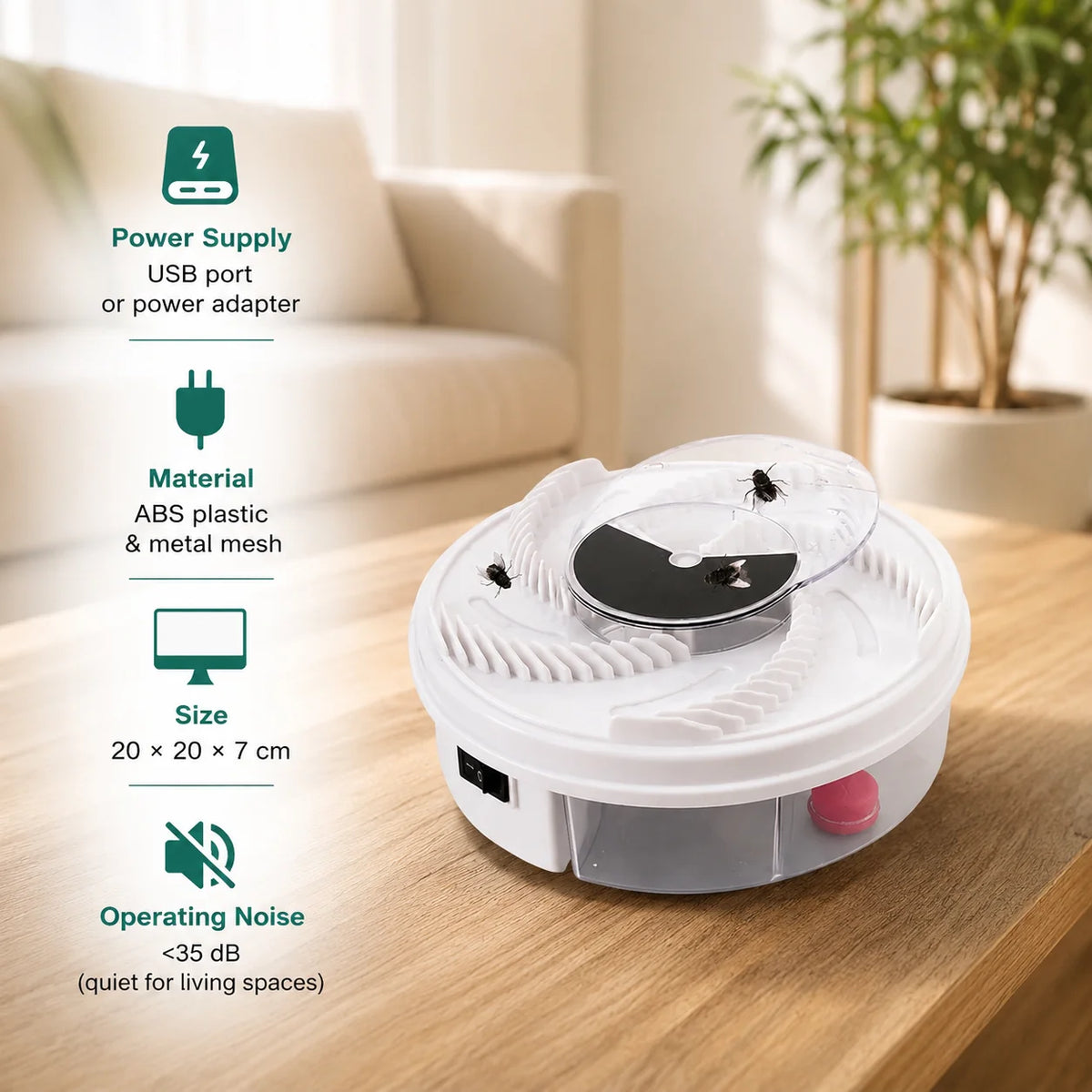 Electric Fly Trap Whisper-Quiet USB-Powered Removable Metal Mesh Tray