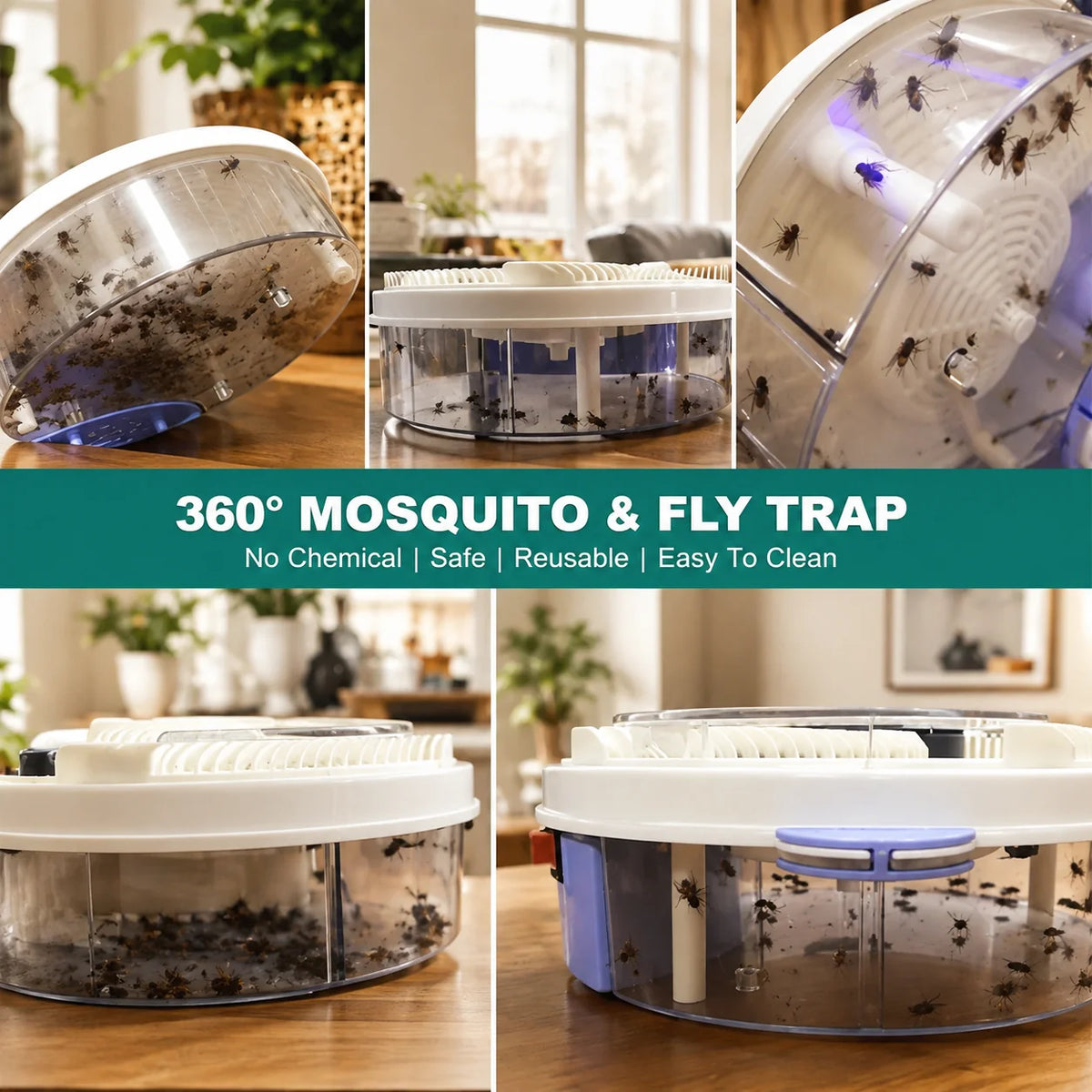 Electric Fly Trap Whisper-Quiet USB-Powered Removable Metal Mesh Tray