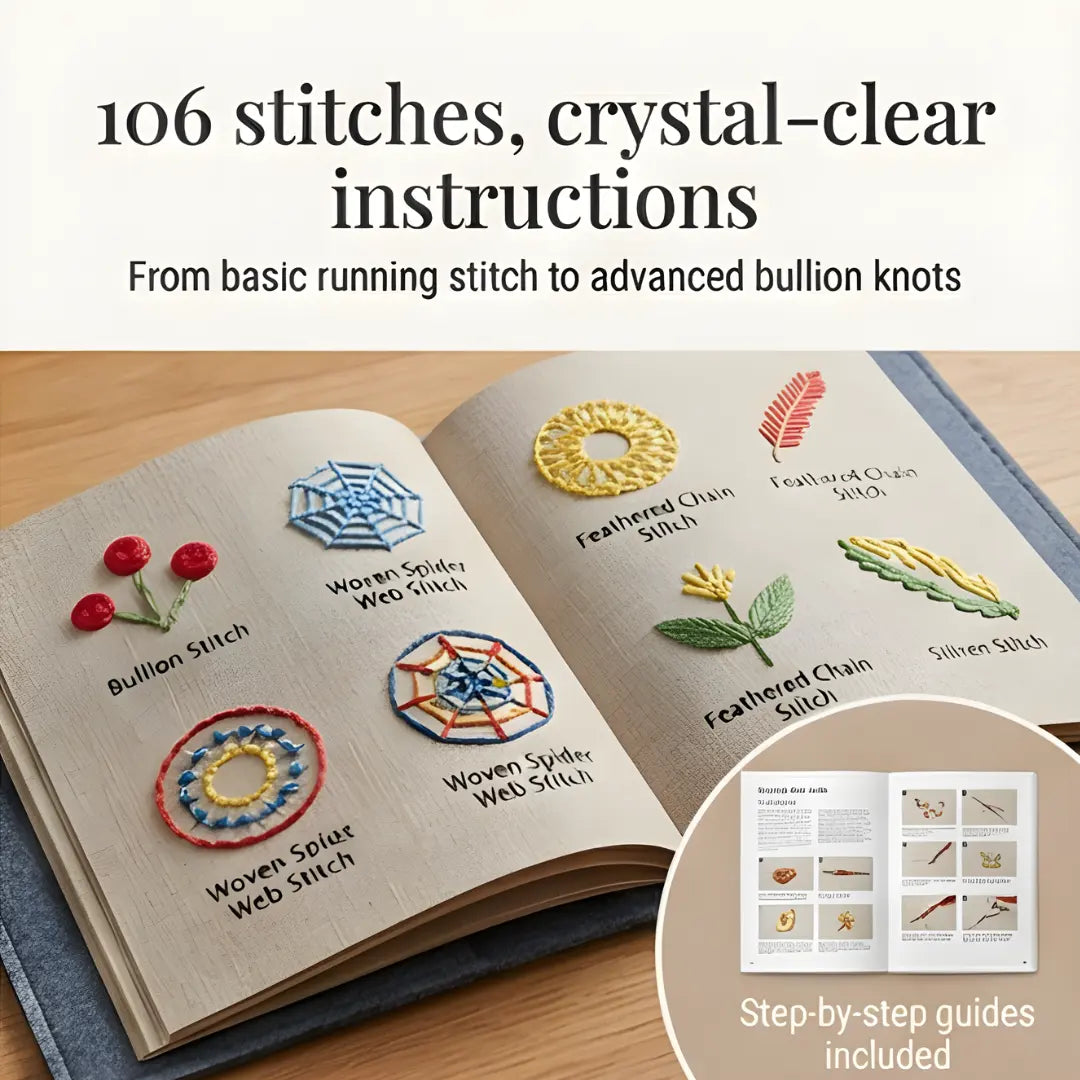 Embroidery Kit 106 Stitch Patterns Removable Linen Pages