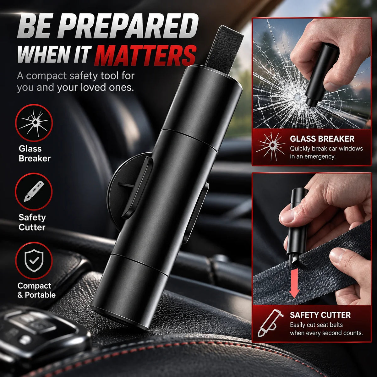 Emergency Escape Tool Glass Breaker & Seat Belt Cutter