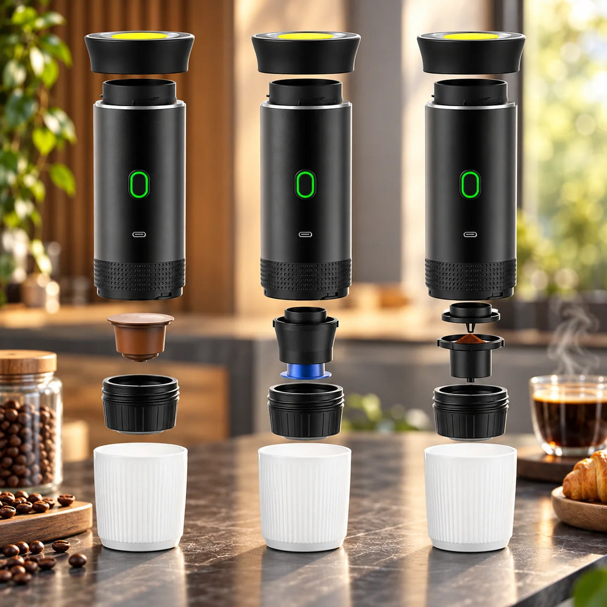 Espresso Maker Compact Car-Powered Ground & Capsule Compatible