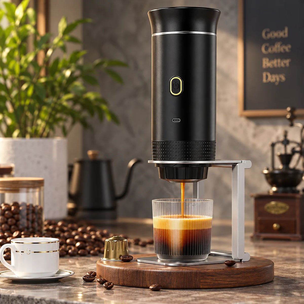 Espresso Maker Compact Car-Powered Ground & Capsule Compatible