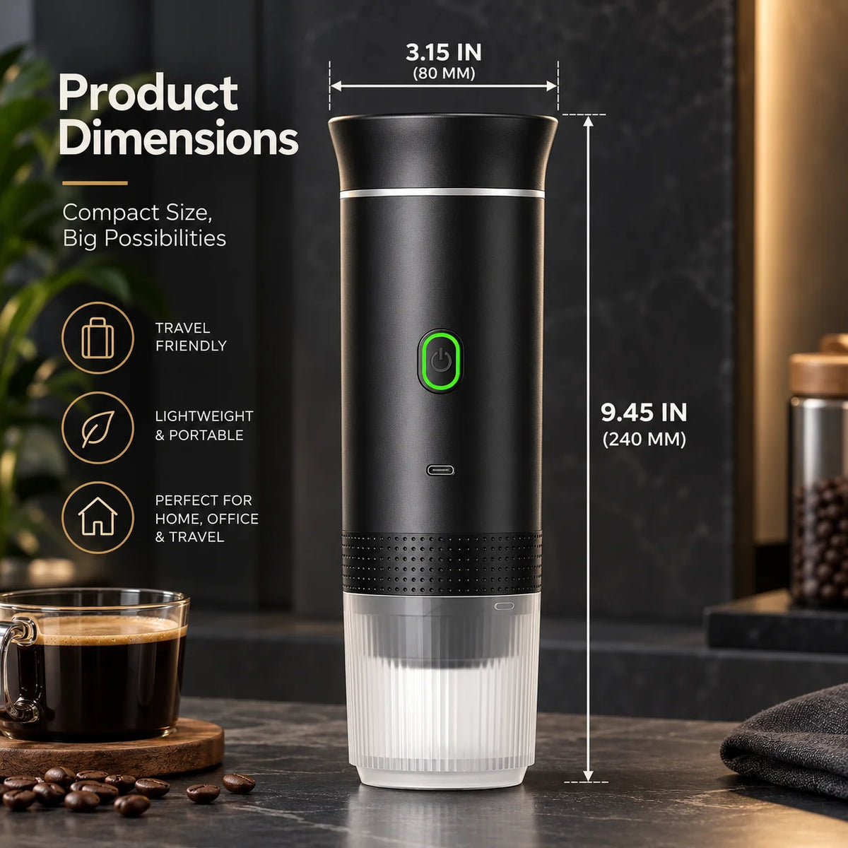 Espresso Maker Compact Car-Powered Ground & Capsule Compatible