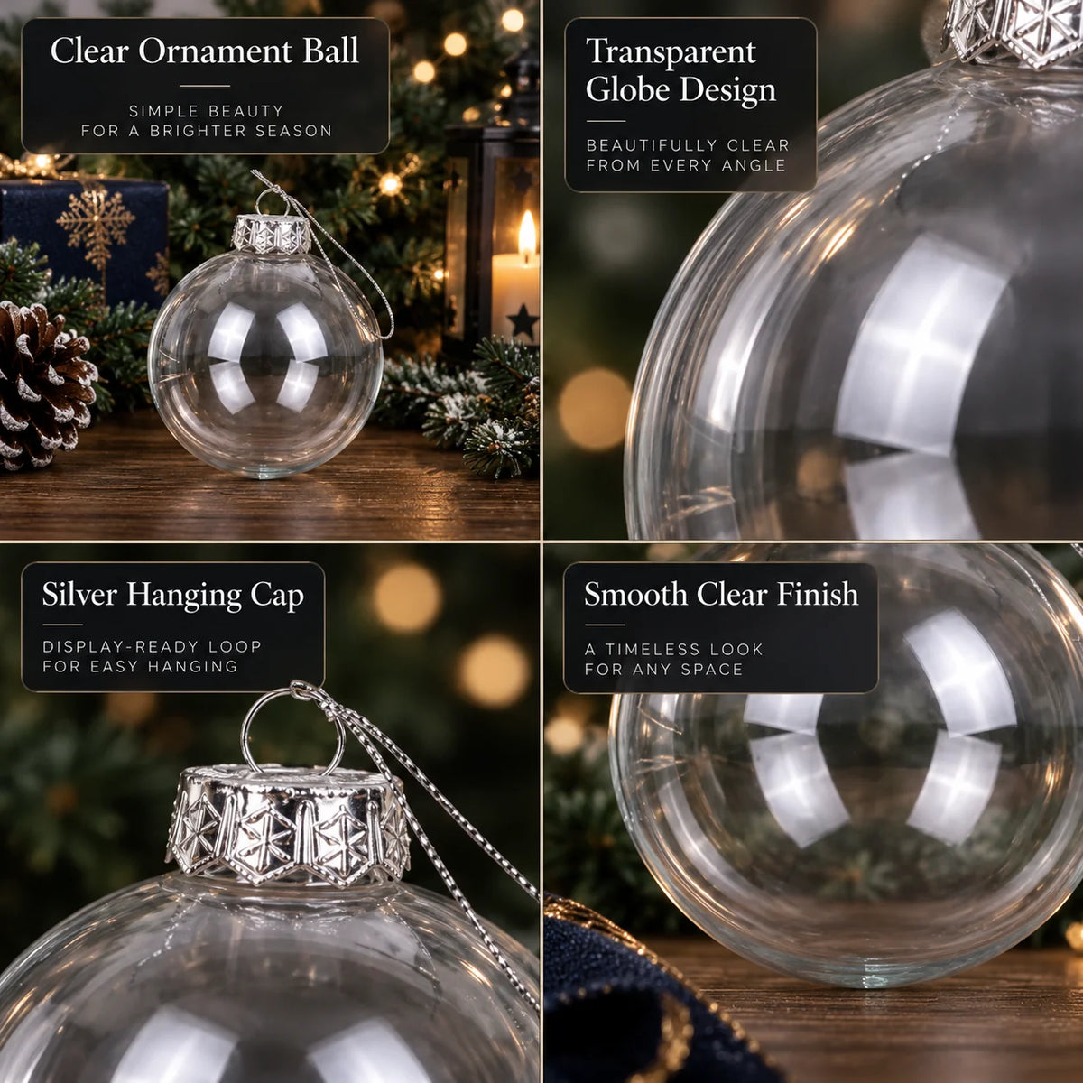 Fillable Ornaments Clear Plastic 2.4 Inch Set of 24