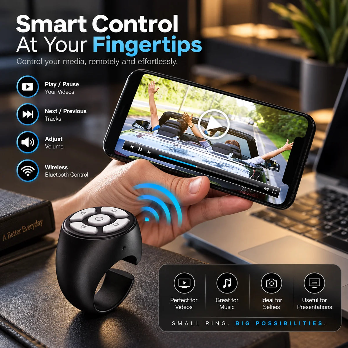 Finger Ring Remote Bluetooth Rechargeable
