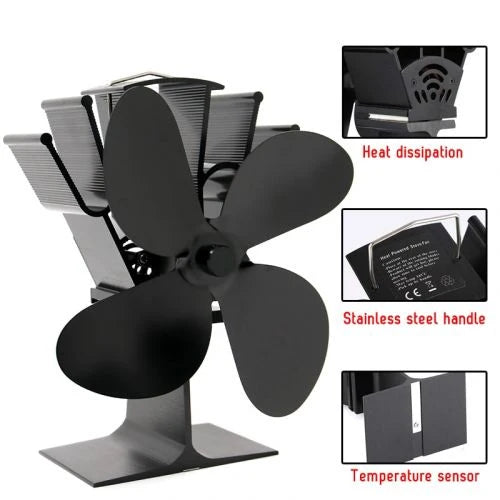 Fireplace Fan Heat-Powered Anodized Aluminum Quiet Operation
