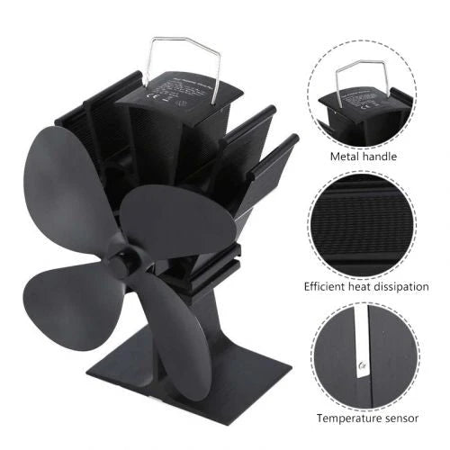 Fireplace Fan Heat-Powered Anodized Aluminum Quiet Operation
