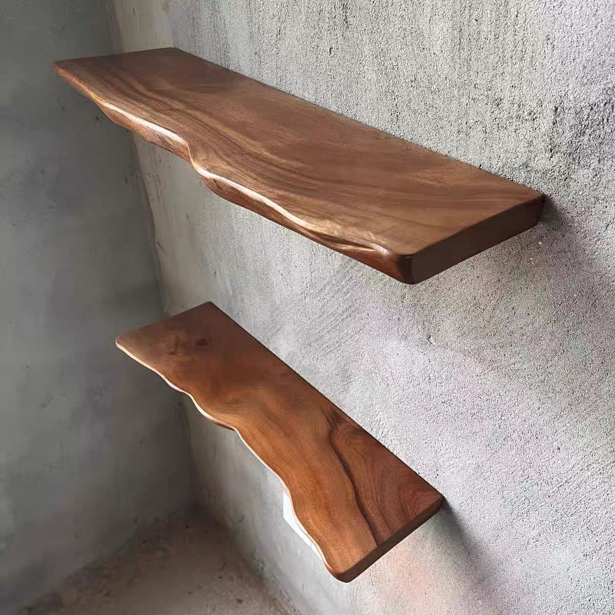 Floating Wall Shelf Live Edge Solid Hardwood Concealed Mount