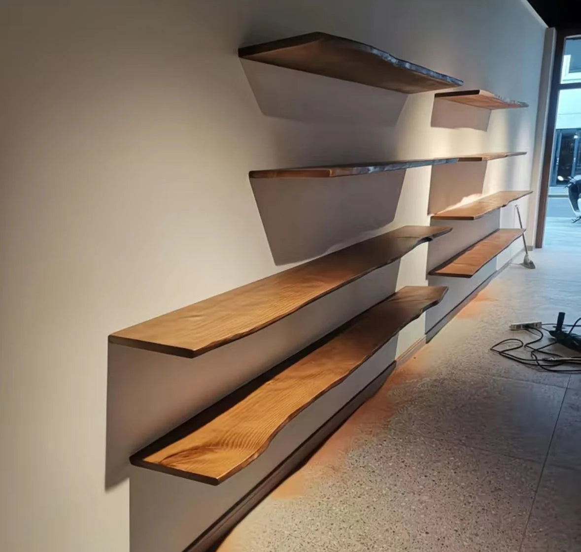 Floating Wall Shelf Live Edge Solid Hardwood Concealed Mount