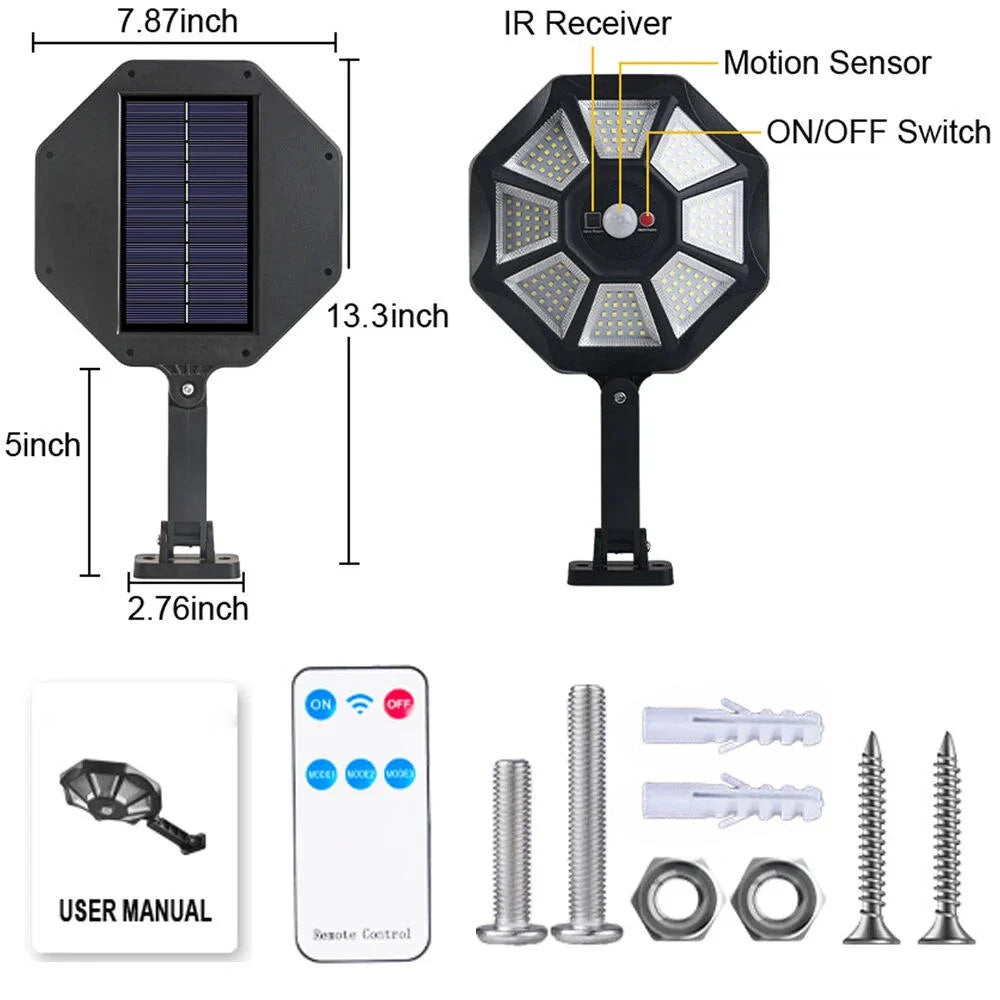 Flood Light Solar Motion Sensor 168-LED Dual Adjustable Heads
