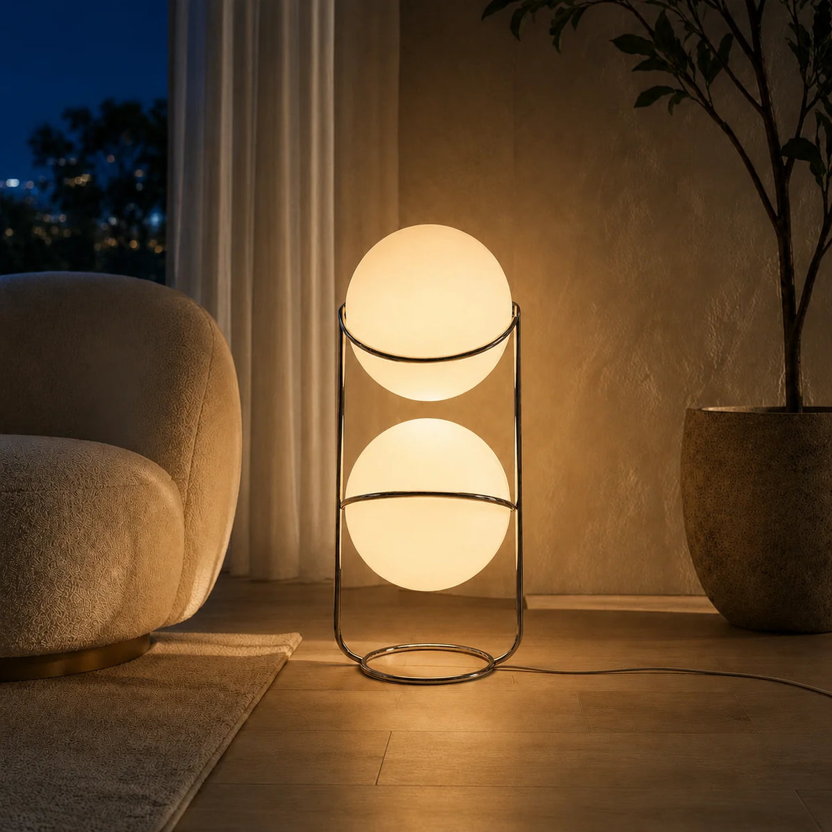 Floor Lamp Frosted Globe Built-In LED