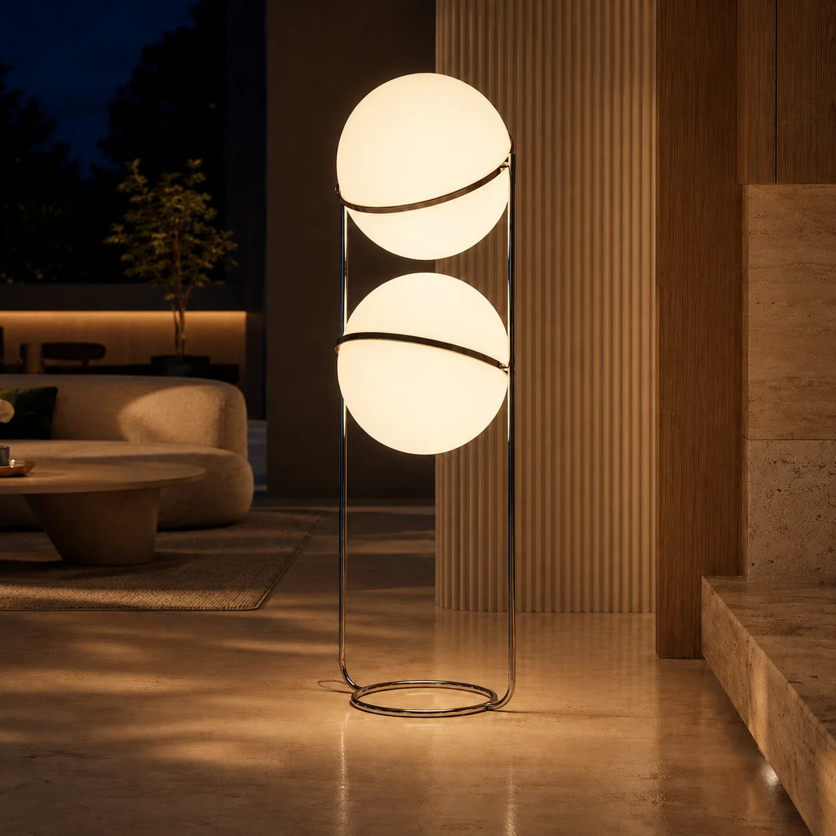Floor Lamp Frosted Globe Built-In LED