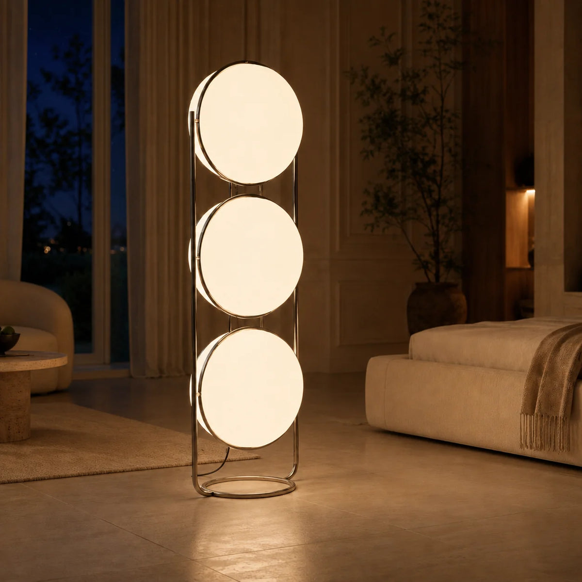 Floor Lamp Frosted Globe Built-In LED
