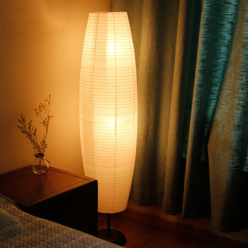 Floor Lamp Paper Shade Slim Column Dual Bulbs