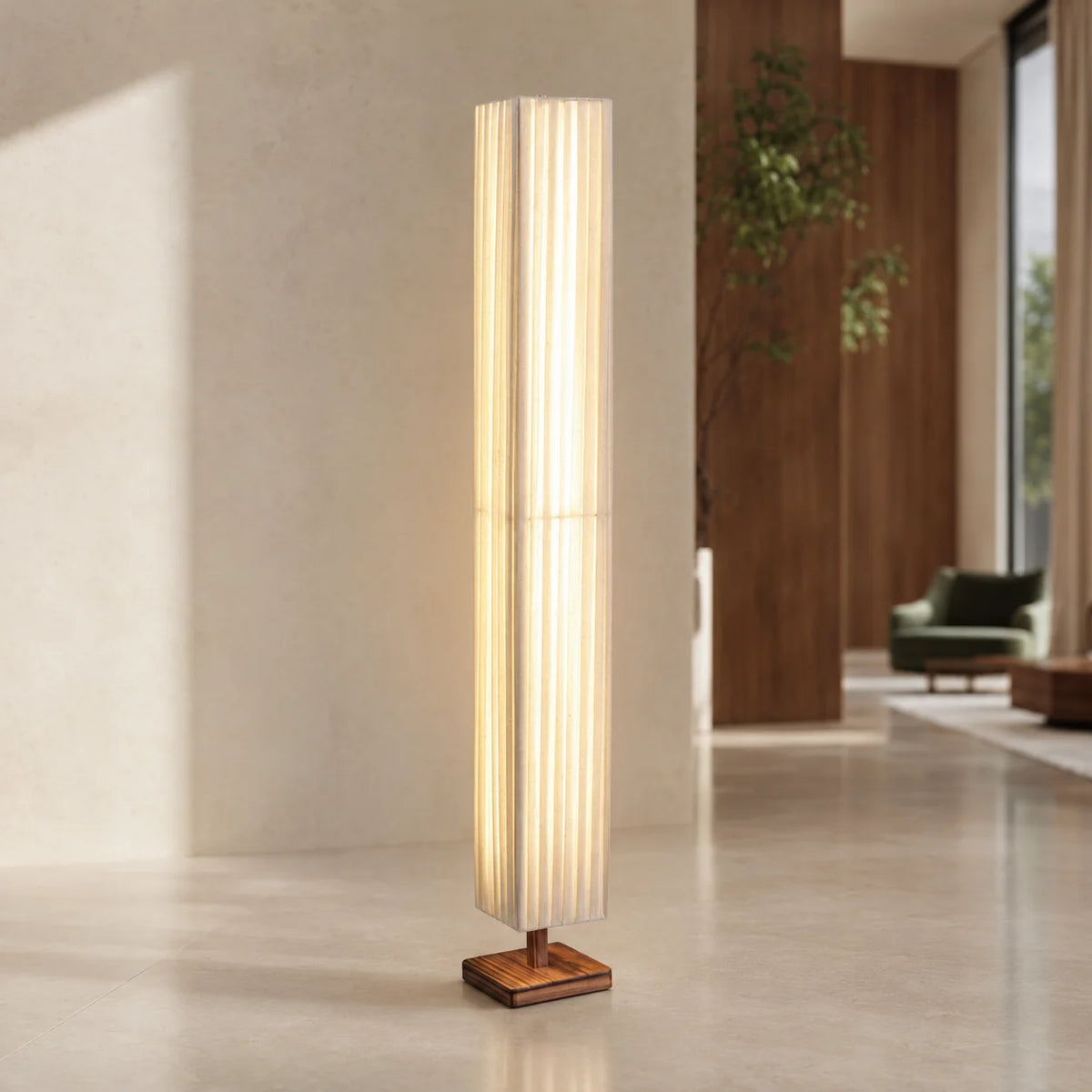 Floor Lamp Walnut Wood Cloth Shade Adjustable Color Temperature