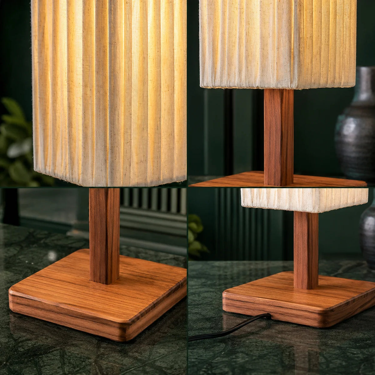 Floor Lamp Walnut Wood Cloth Shade Adjustable Color Temperature