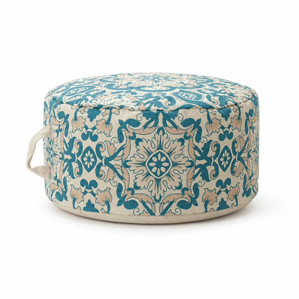 Floor Pouf Patterned Canvas Shape-Stable Filling & Carry Handle