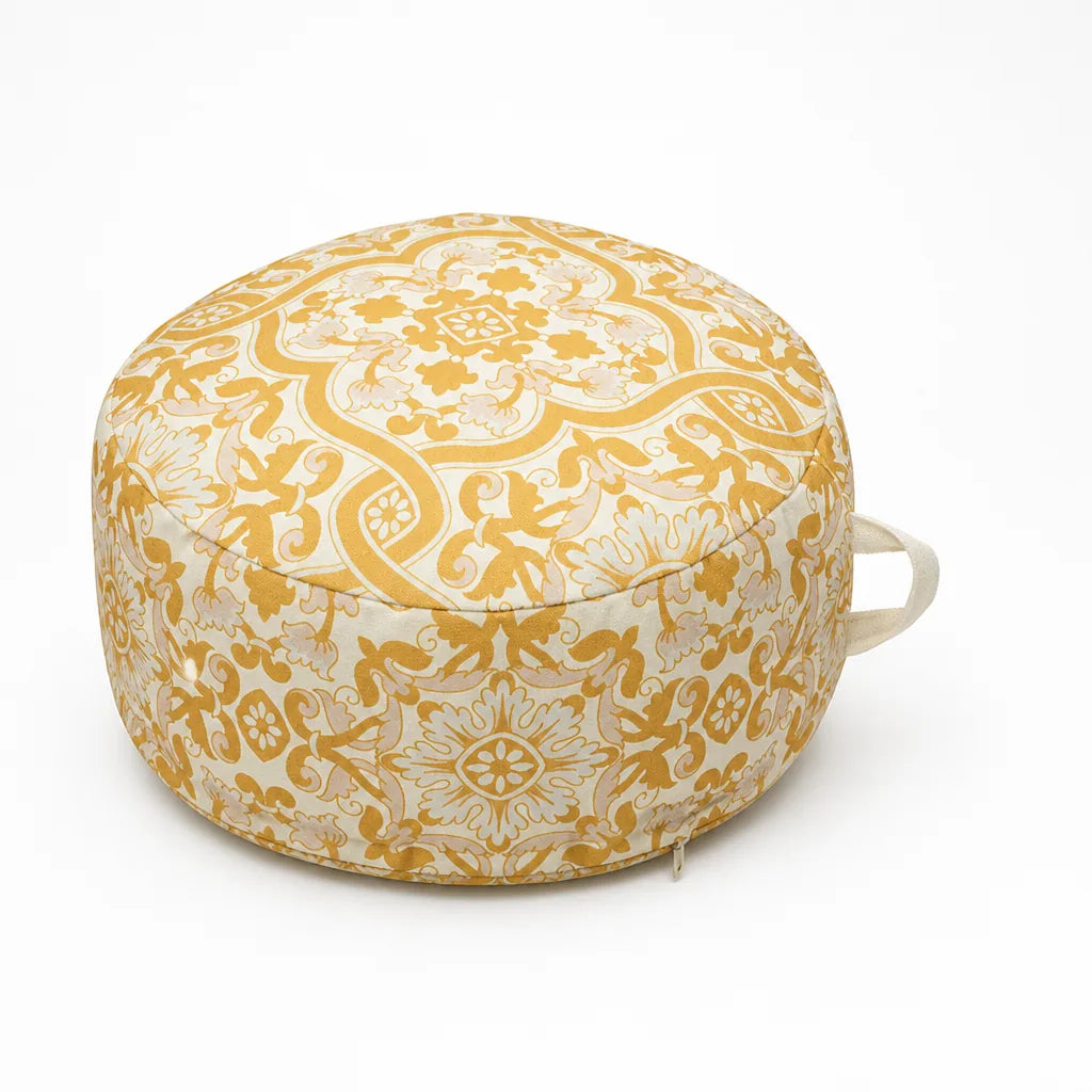 Floor Pouf Patterned Canvas Shape-Stable Filling & Carry Handle