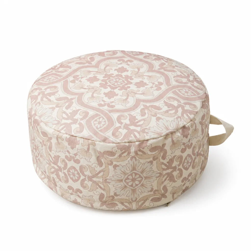 Floor Pouf Patterned Canvas Shape-Stable Filling & Carry Handle