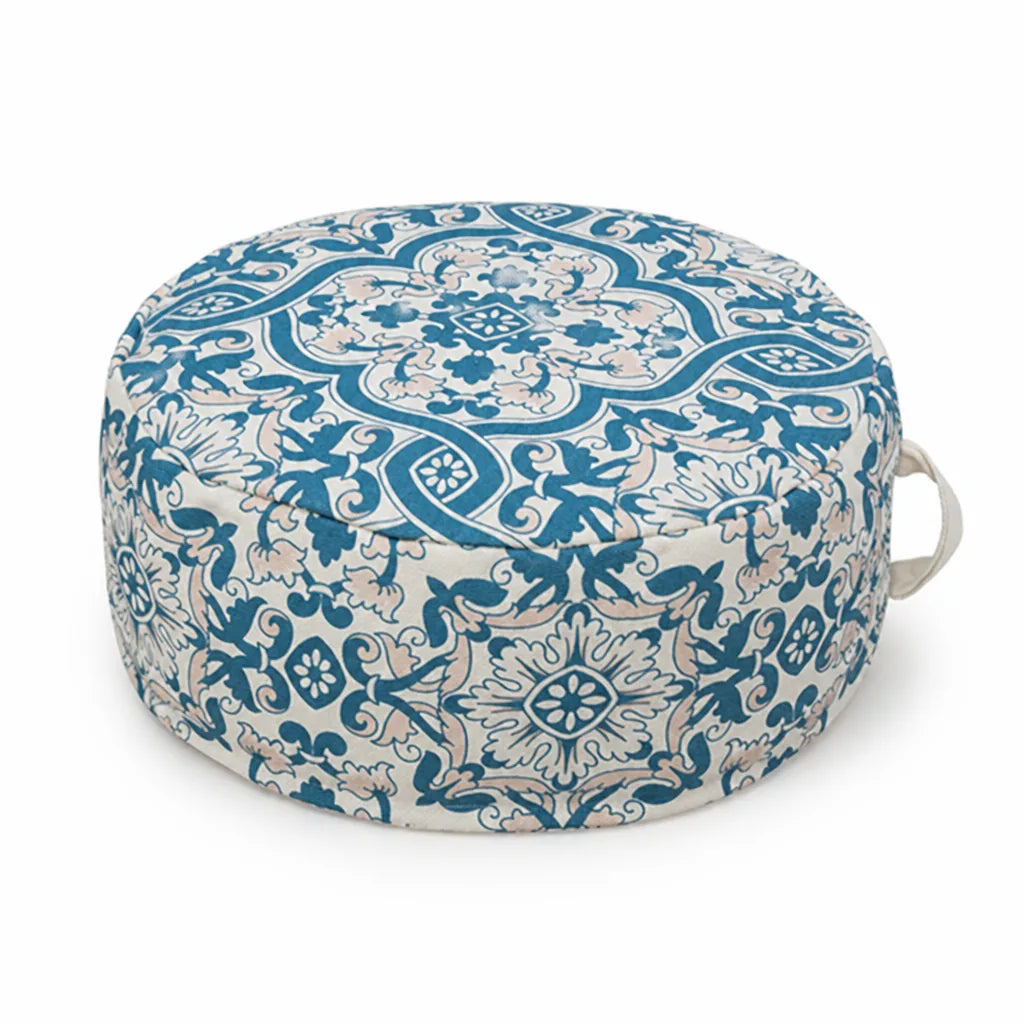 Floor Pouf Patterned Canvas Shape-Stable Filling & Carry Handle