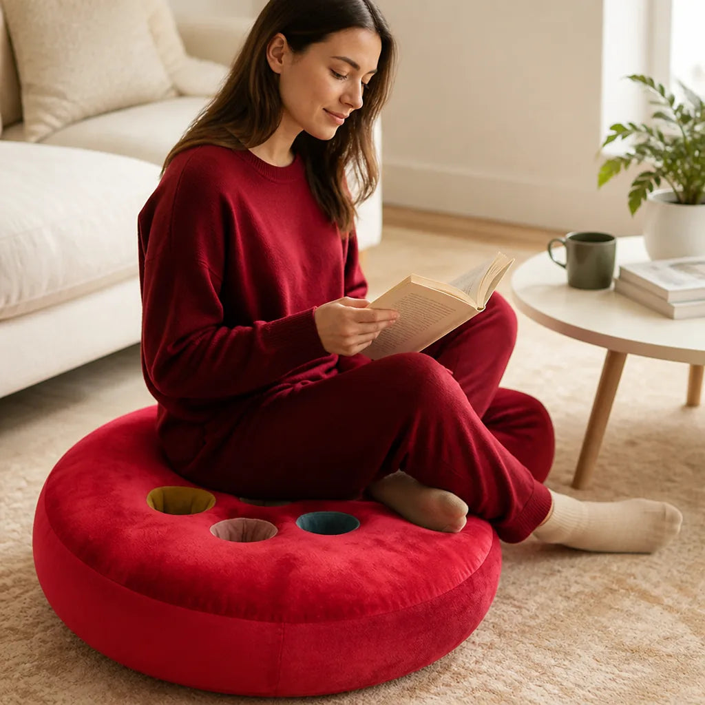 Floor Pouf Velvet Button Design Shape-Stable Foam Core