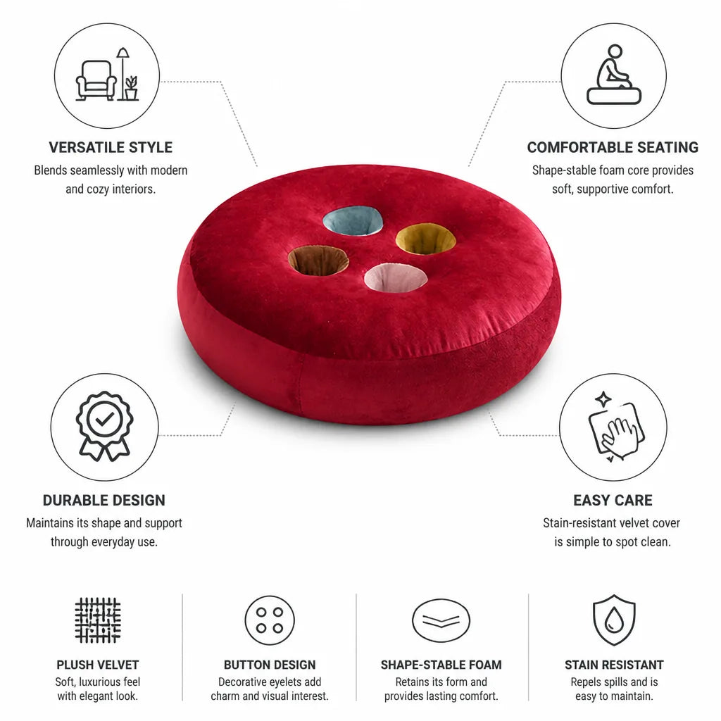 Floor Pouf Velvet Button Design Shape-Stable Foam Core