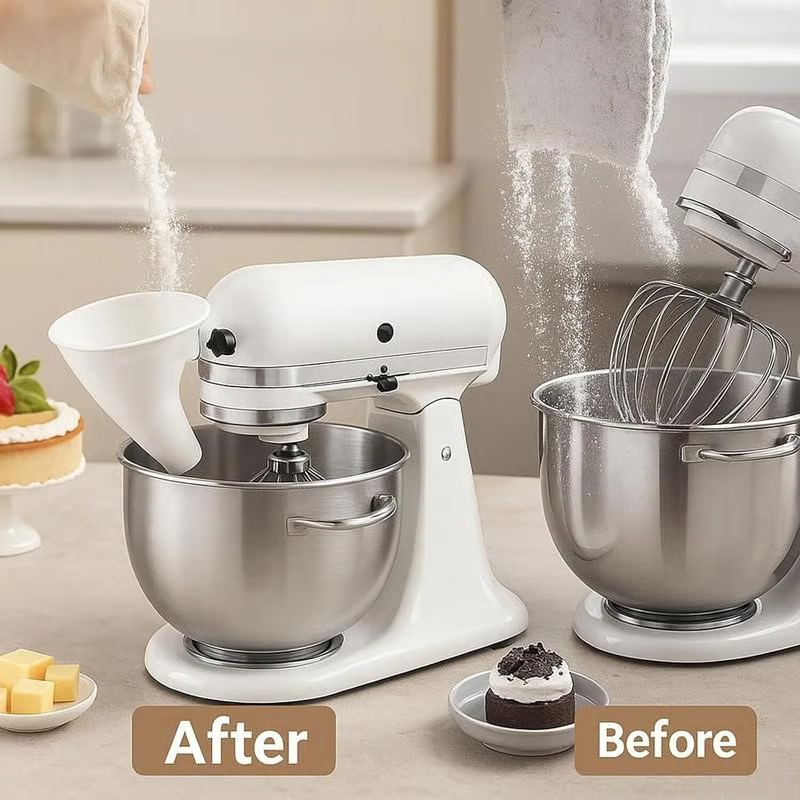 Flour Funnel Attachment Spill-Free Fits 5-L Tilt-Head Mixers