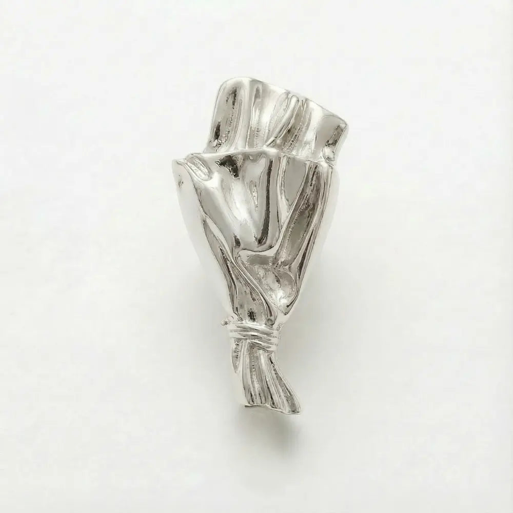Flower Vase Brooch Polished Metal Holds Real Flowers