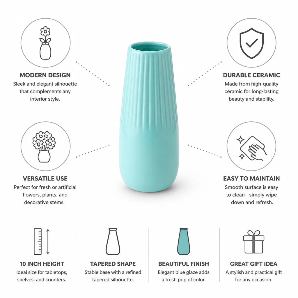 Flower Vase Tapered Ceramic 10 Inch