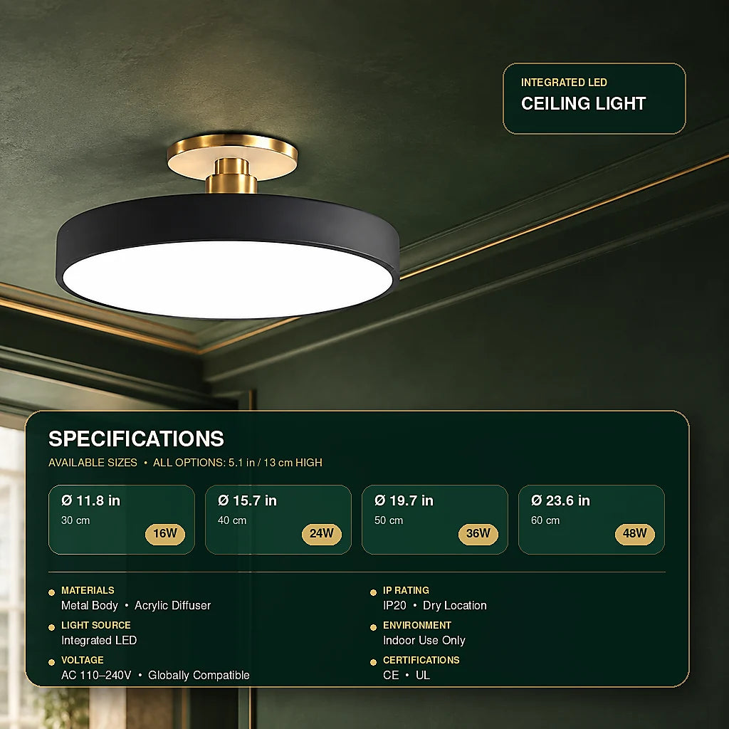 Flush Mount Ceiling Light LED Acrylic Diffuser Low-Profile