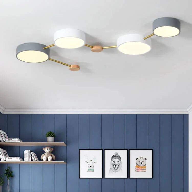 Flush Mount Ceiling Light Linear Wood Integrated LED