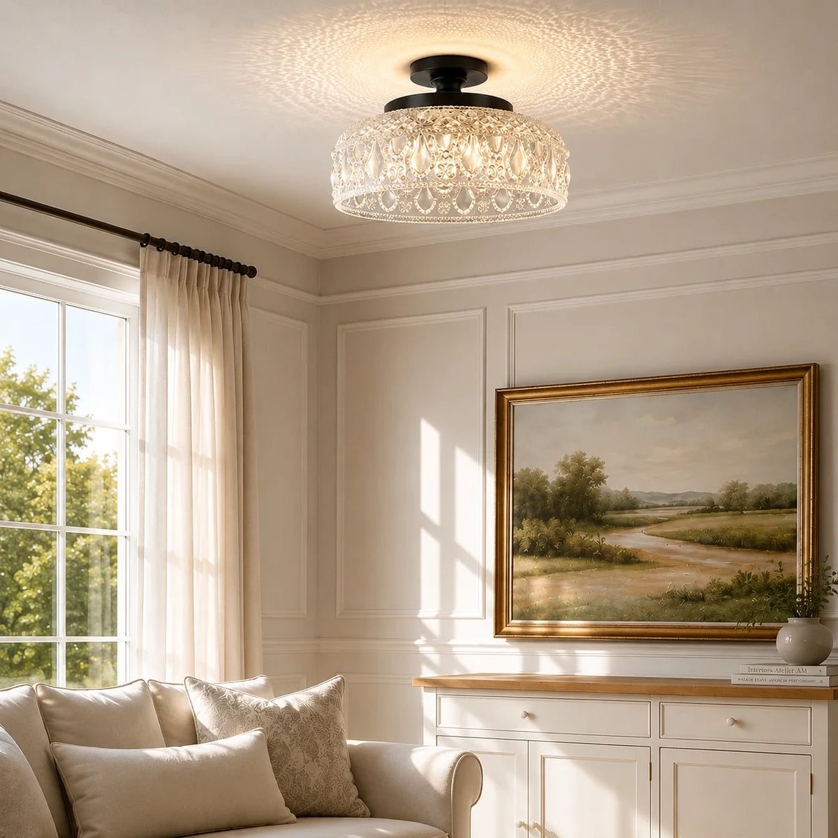 Flush Mount Ceiling Light Textured Glass Disc 3-Light