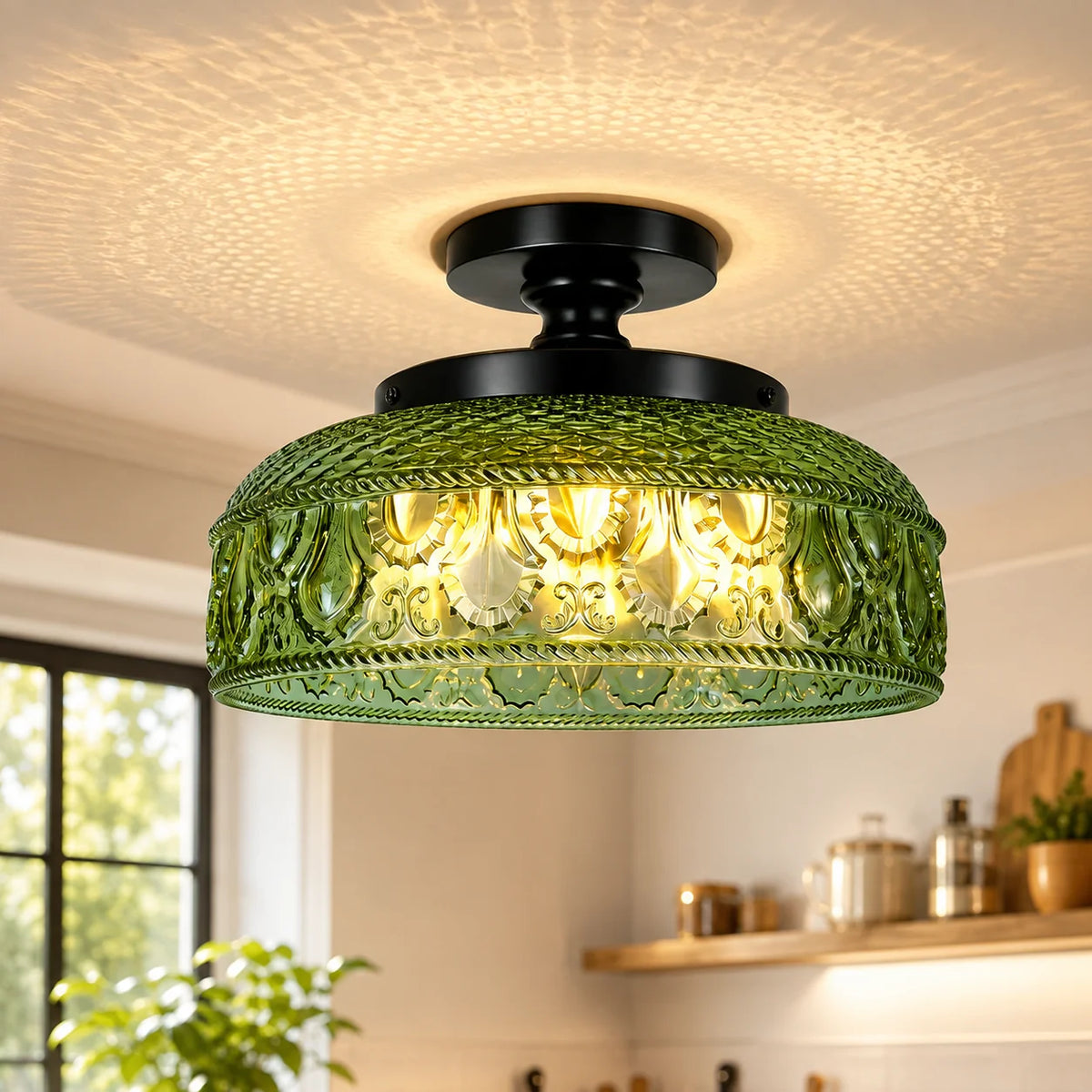 Flush Mount Ceiling Light Textured Glass Disc 3-Light