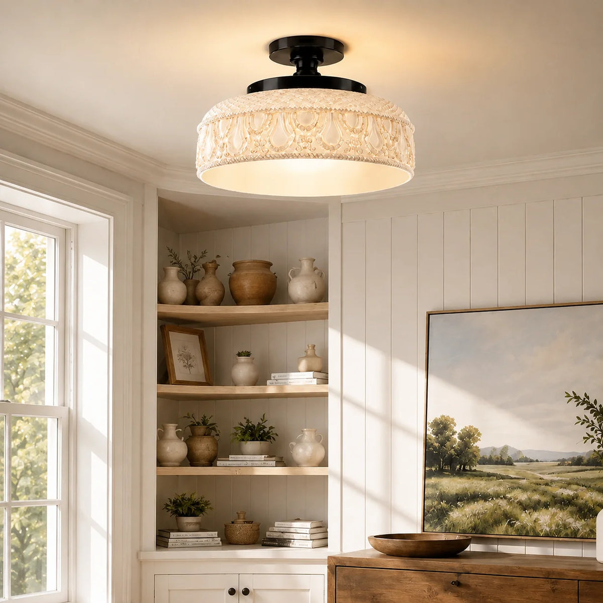 Flush Mount Ceiling Light Textured Glass Disc 3-Light