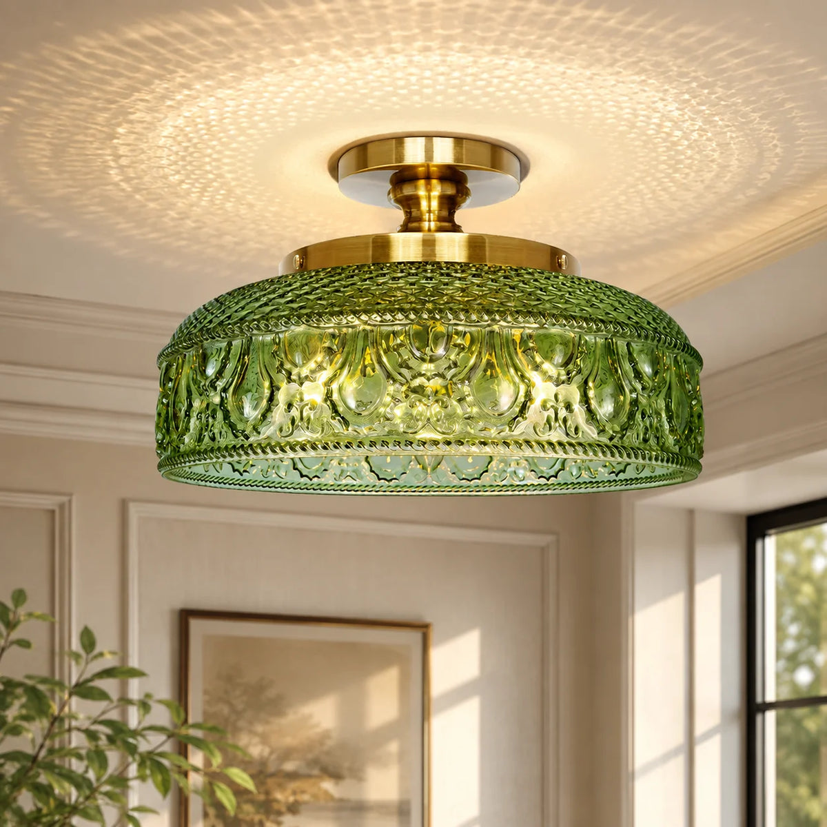 Flush Mount Ceiling Light Textured Glass Disc 3-Light