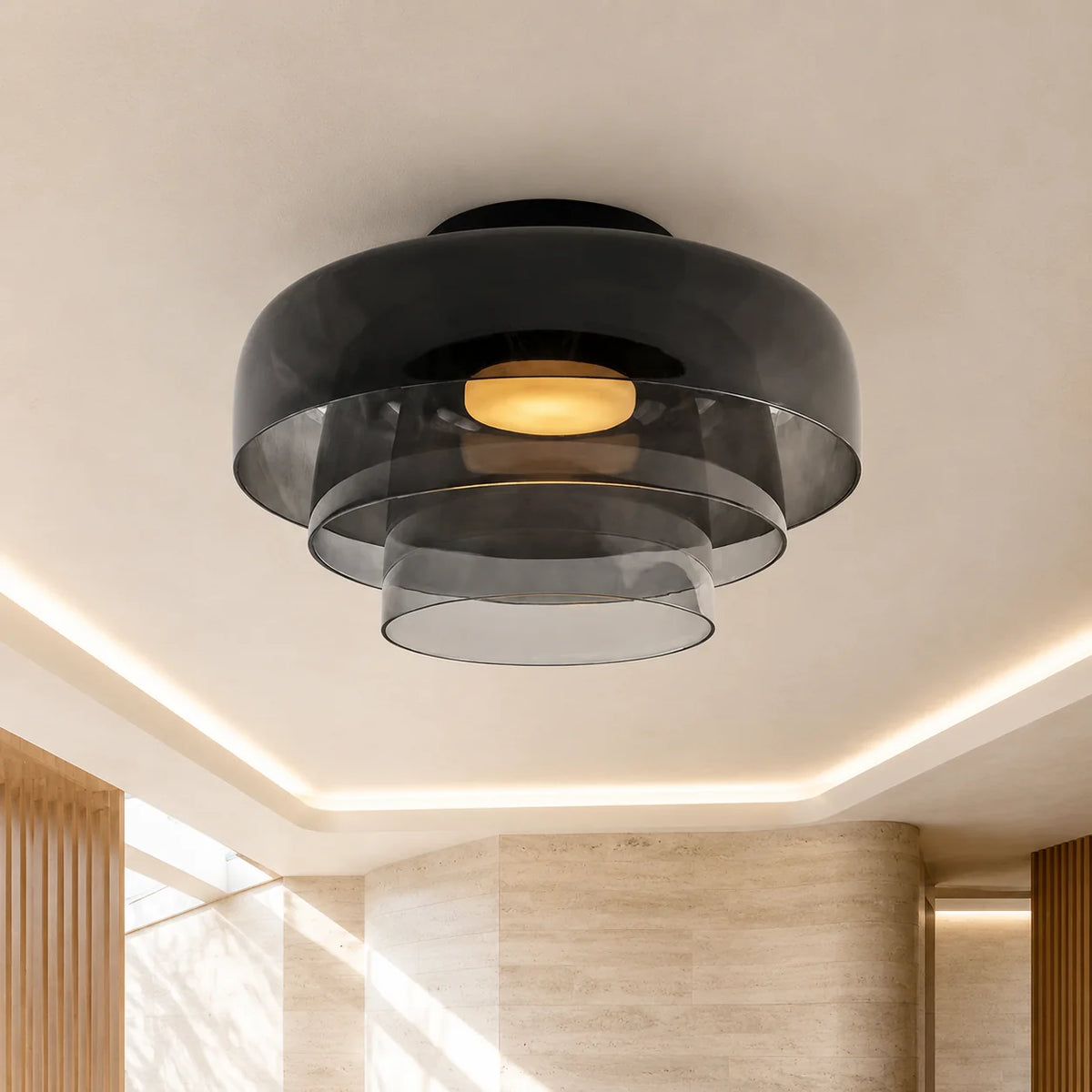 Flushmount Ceiling Light Layered Glass Integrated LED