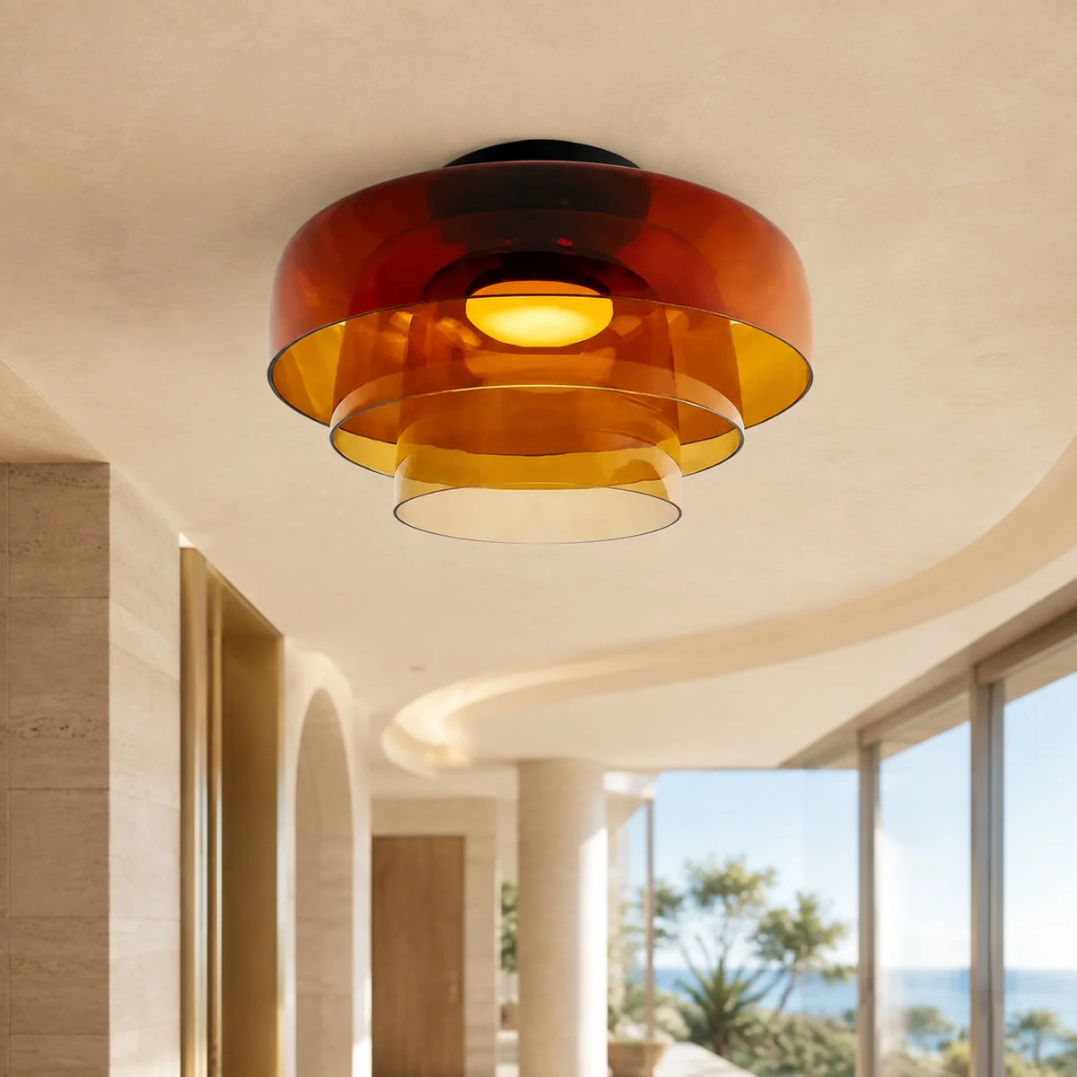 Flushmount Ceiling Light Layered Glass Integrated LED