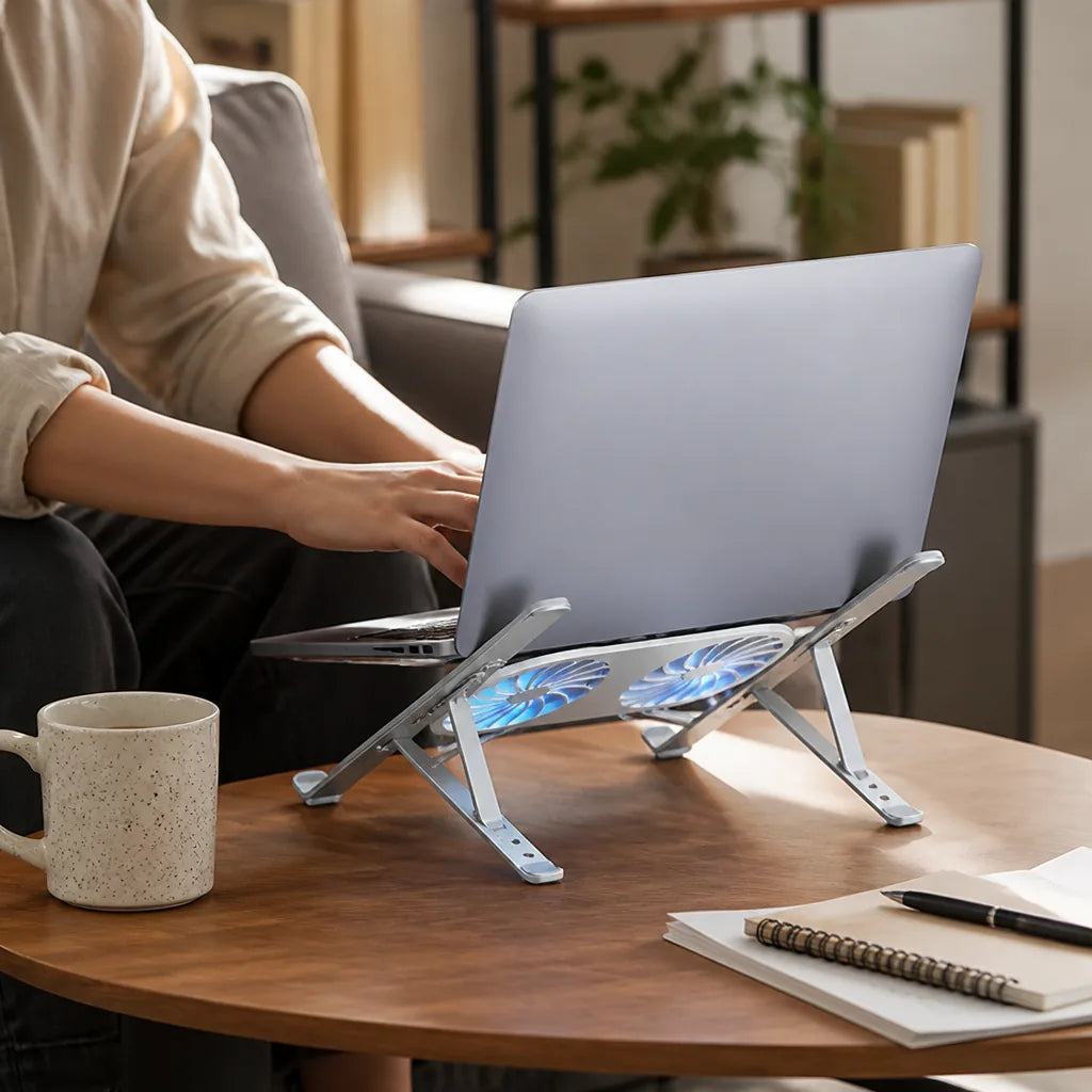 Foldable Dual-Fan Adjustable Laptop Stand (Fits 13–31-In Laptops)
