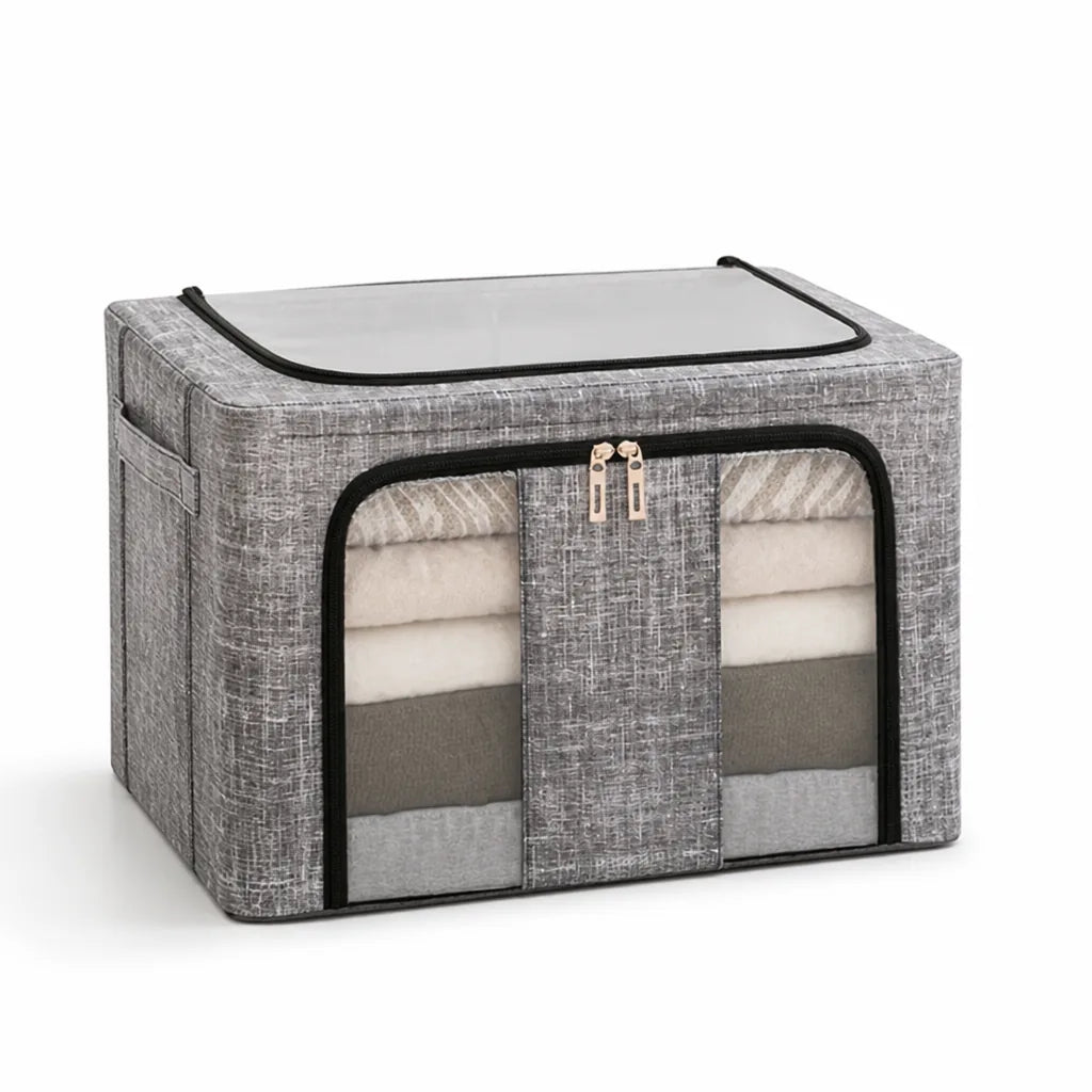Foldable Stackable Storage Box (Dual Transparent Windows & Double Zipper)