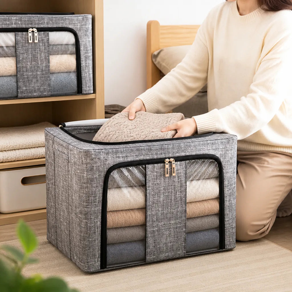 Foldable Stackable Storage Box (Dual Transparent Windows & Double Zipper)