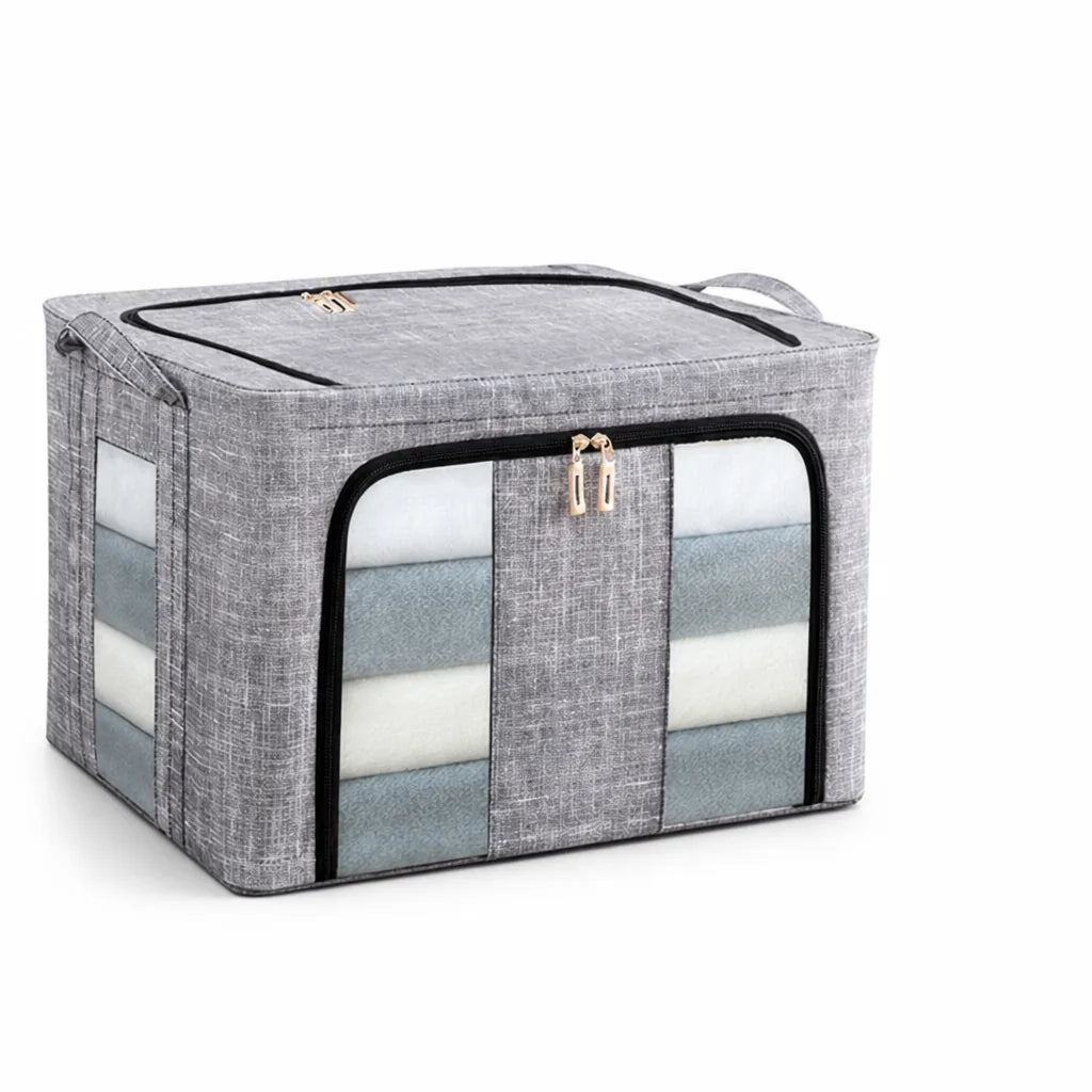 Foldable Stackable Storage Box (Dual Transparent Windows & Double Zipper)