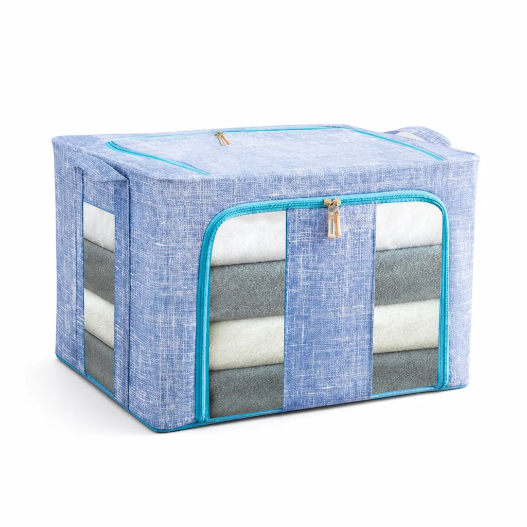 Foldable Stackable Storage Box (Dual Transparent Windows & Double Zipper)
