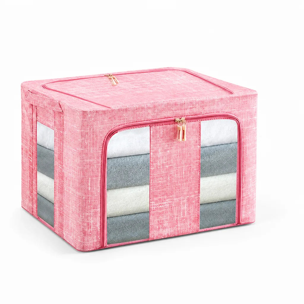 Foldable Stackable Storage Box (Dual Transparent Windows & Double Zipper)