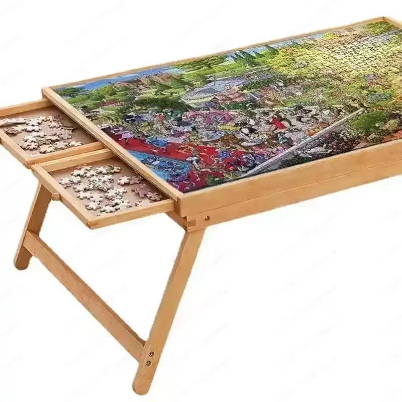 Folding Puzzle Table Wooden Four Drawers Holds 1500 Pieces