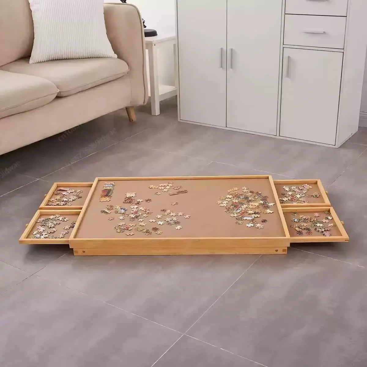 Folding Puzzle Table Wooden Four Drawers Holds 1500 Pieces