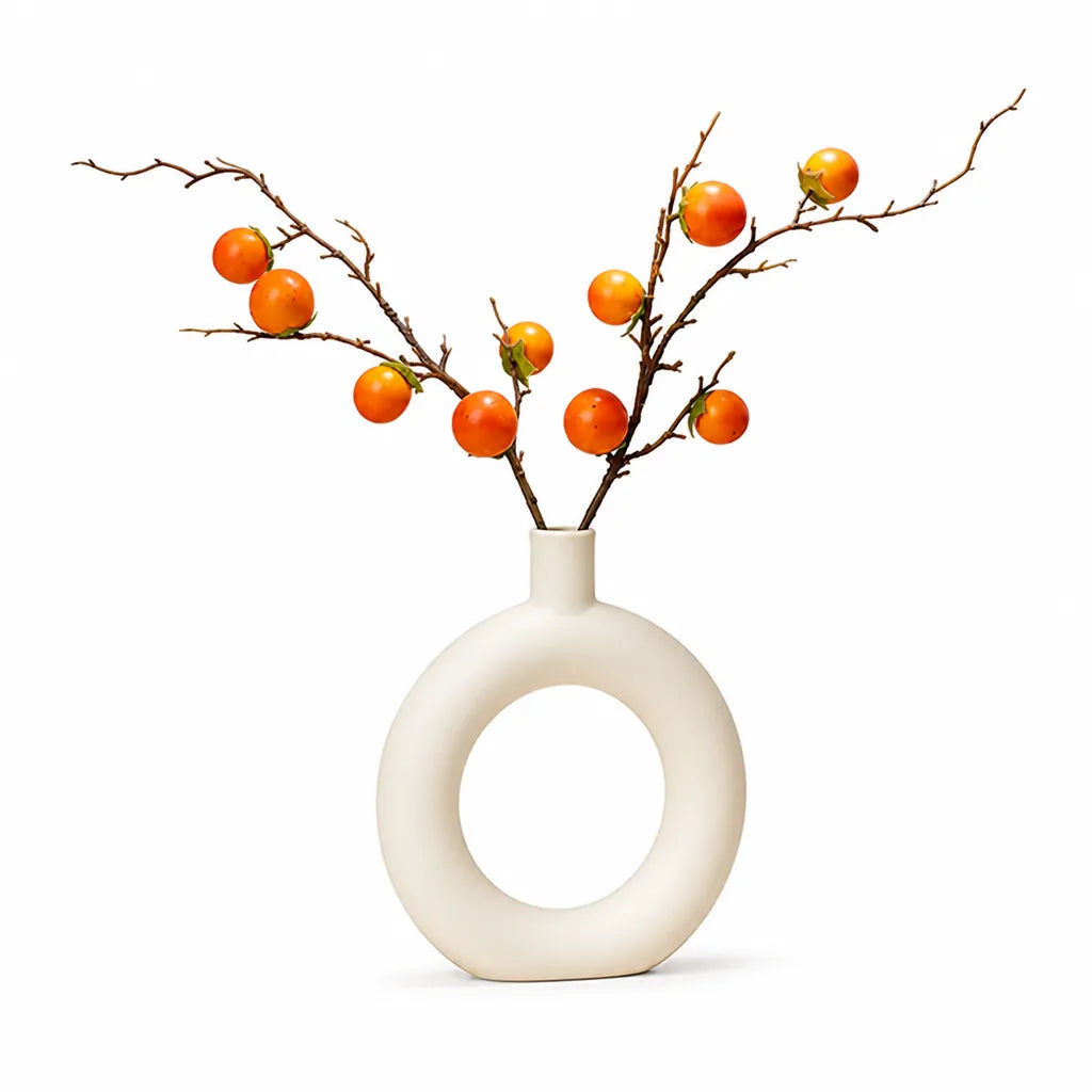 Fruit Branch Arrangement Lifelike Orange Accents Glass Vase