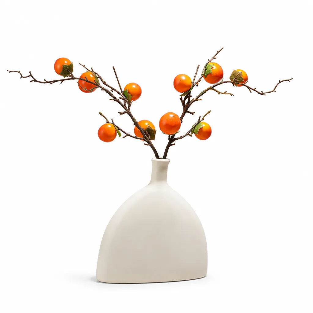 Fruit Branch Arrangement Lifelike Orange Accents Glass Vase