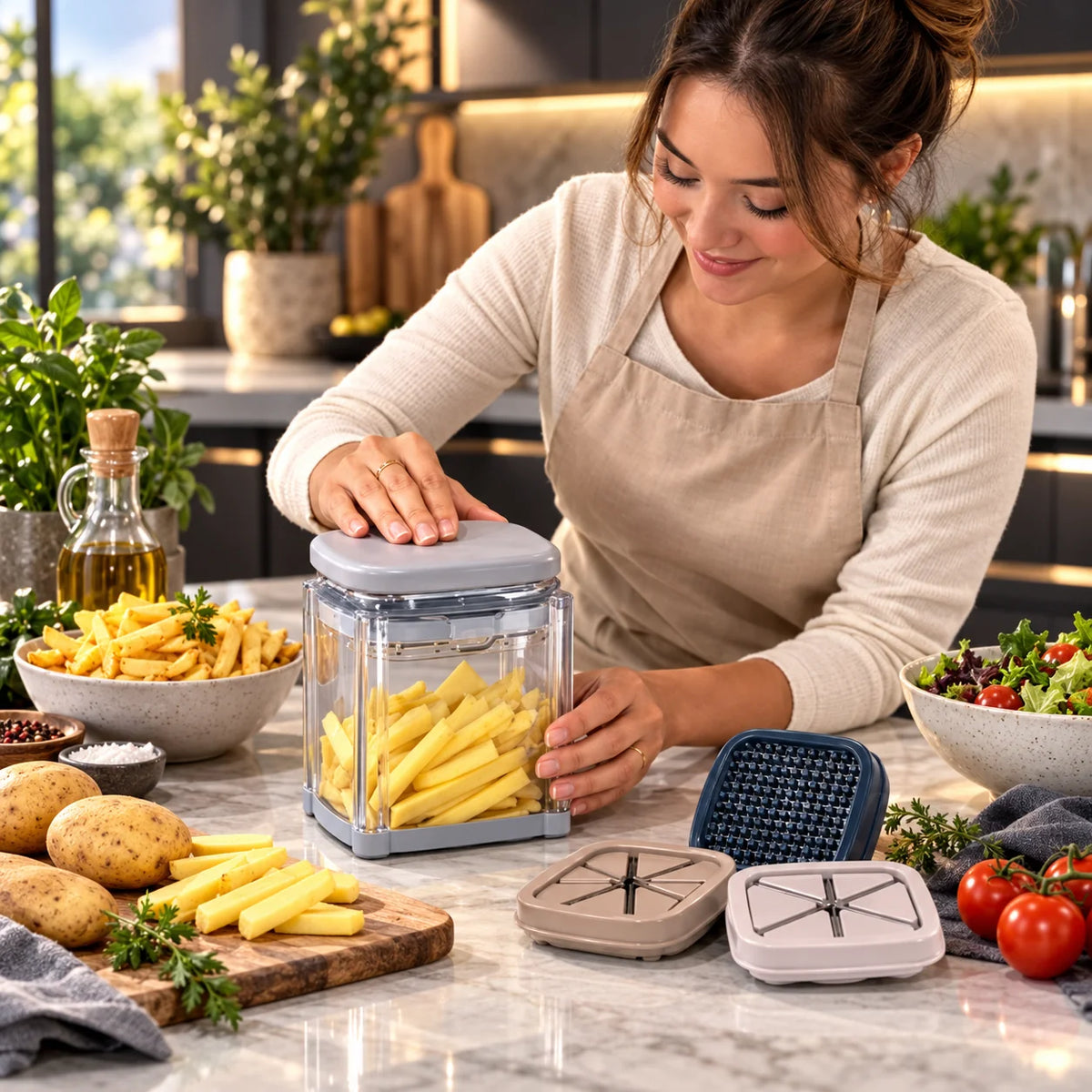 Fry & Vegetable Chopper 4-in-1 Stainless Steel Blades