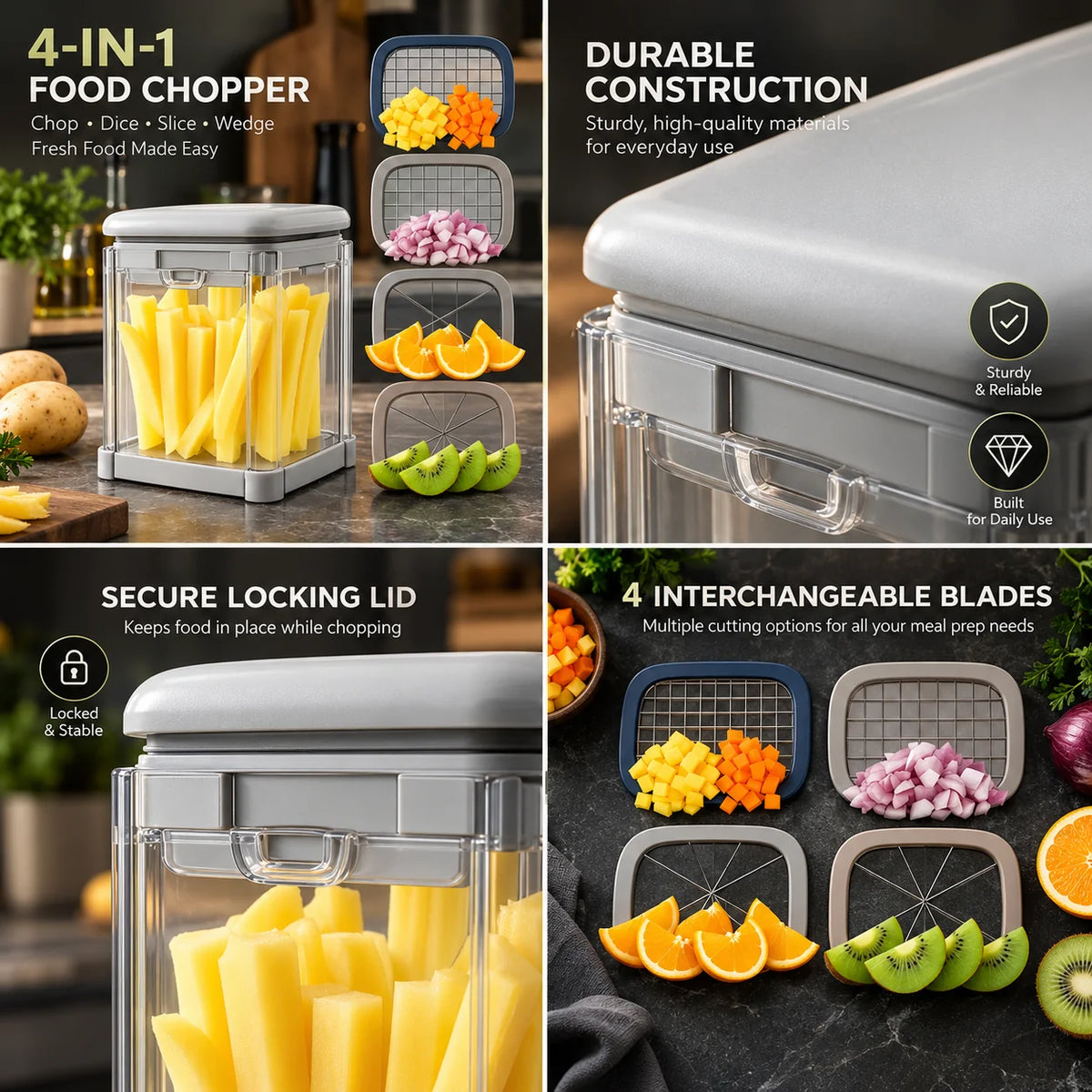 Fry & Vegetable Chopper 4-in-1 Stainless Steel Blades